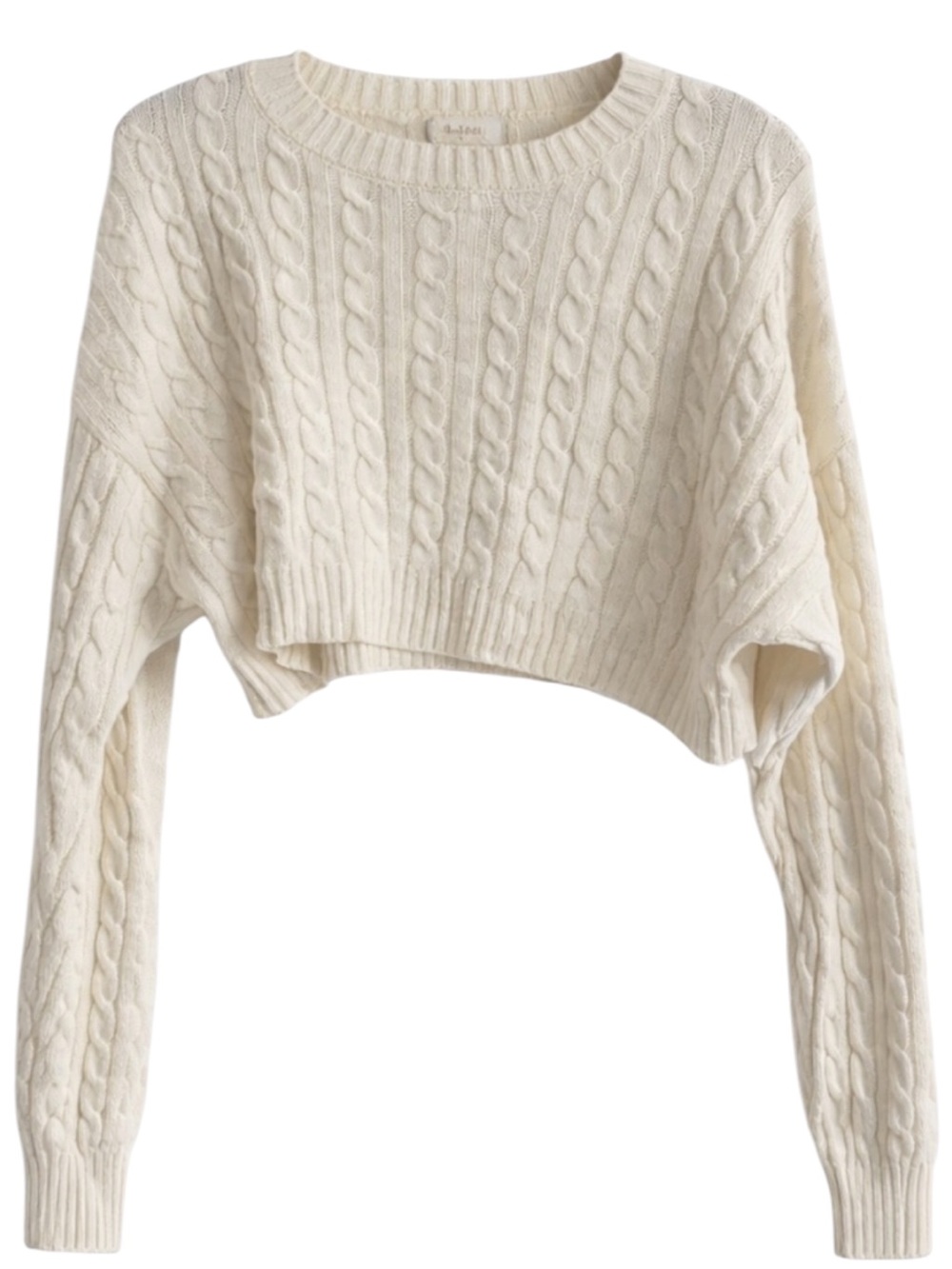 Altar'd State Cream Cable Knit Cropped Crewneck Sweater